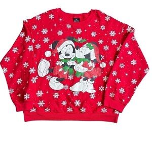 Disney Mickey Minnie Snowflakes Holiday Graphic Sweatshirt Red Juniors XL